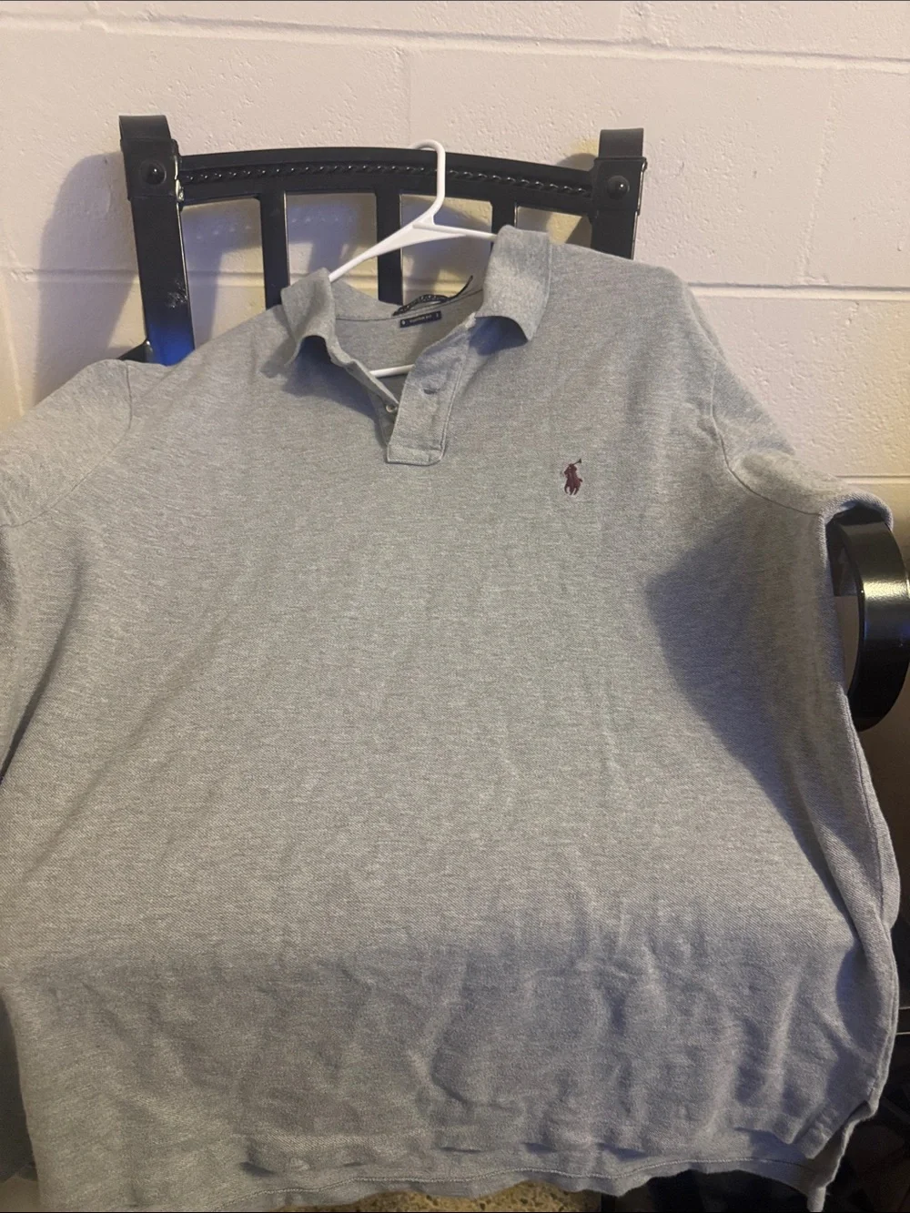 Ralph Lauren Men's Light Gray Polo with Maroon Pony